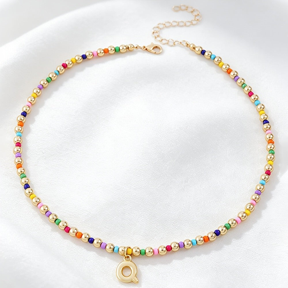Dainty Rainbow Bead Alphabet Necklace