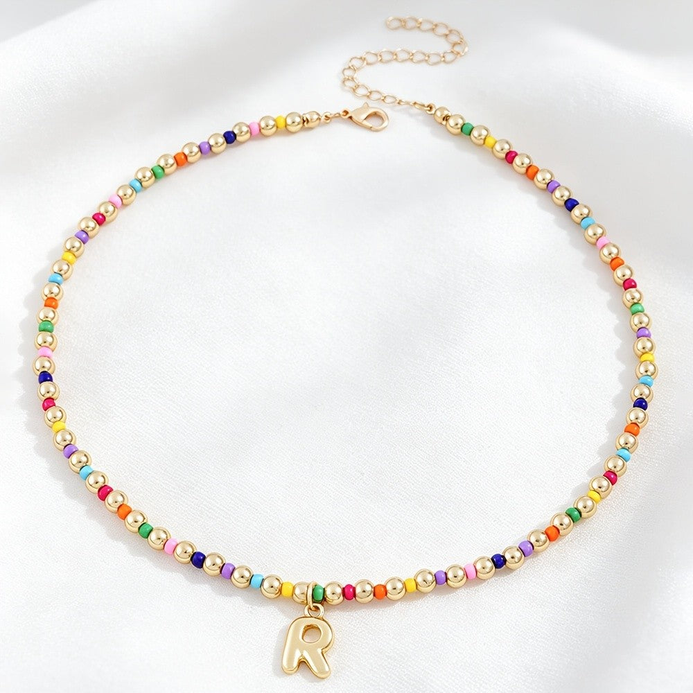 Dainty Rainbow Bead Alphabet Necklace