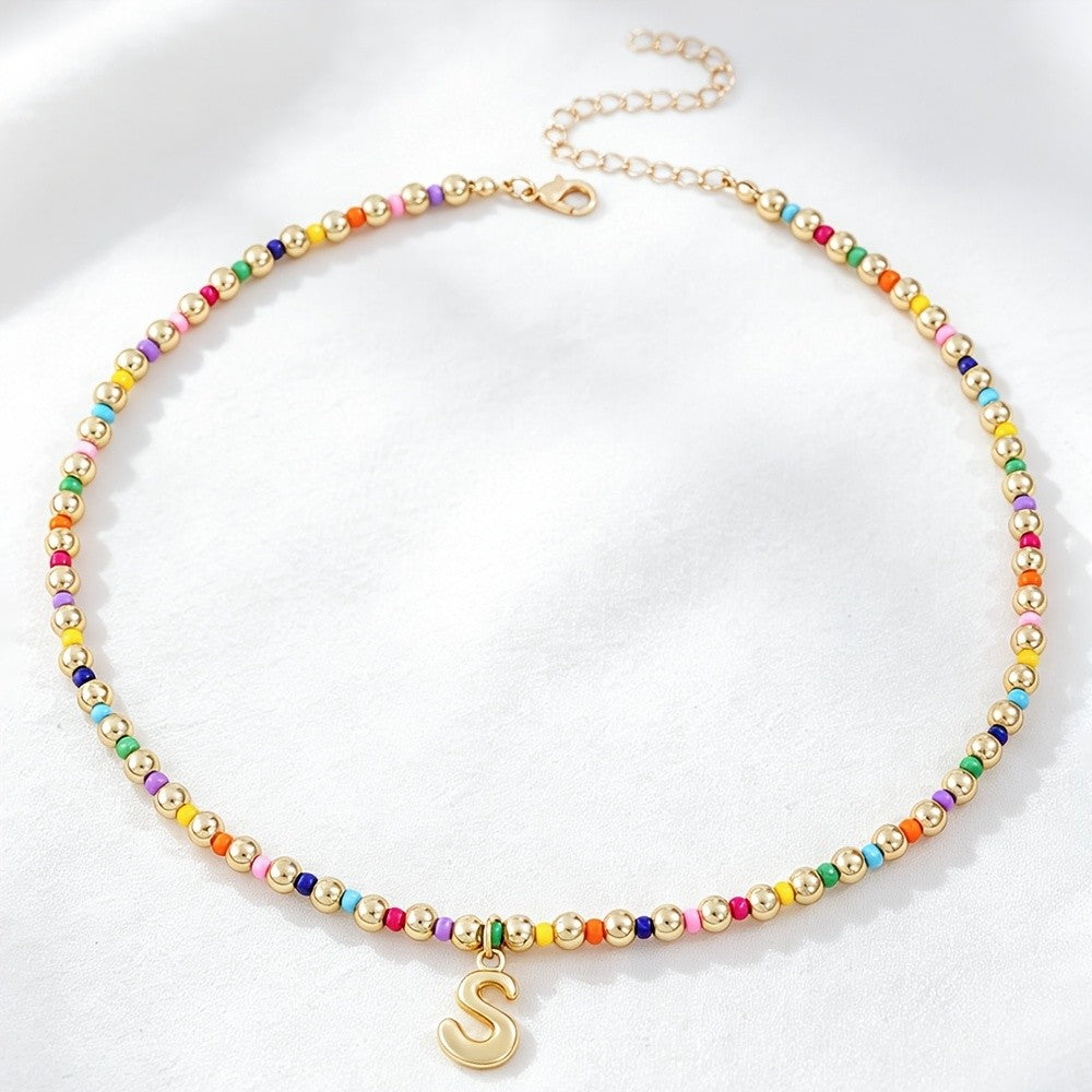 Dainty Rainbow Bead Alphabet Necklace