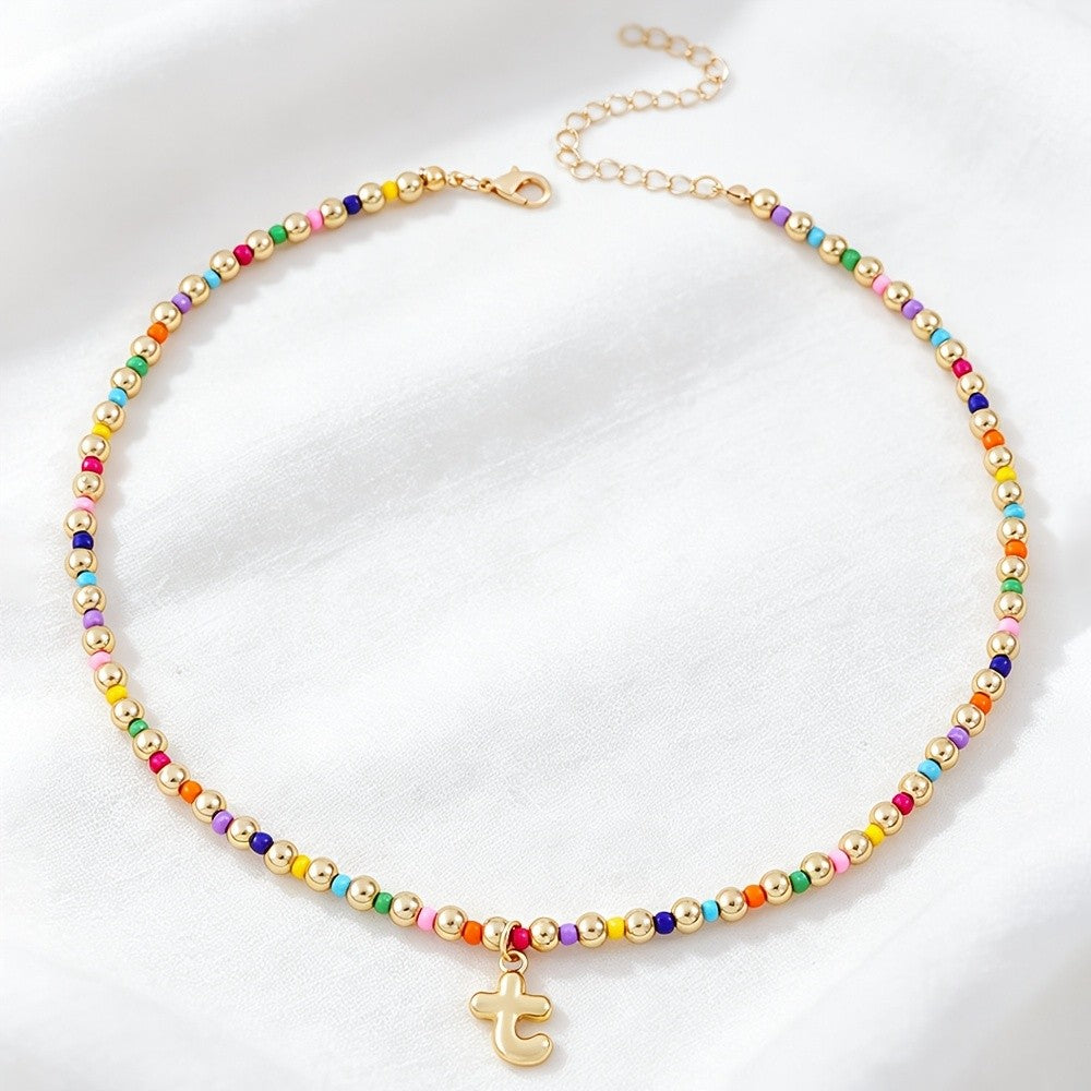 Dainty Rainbow Bead Alphabet Necklace