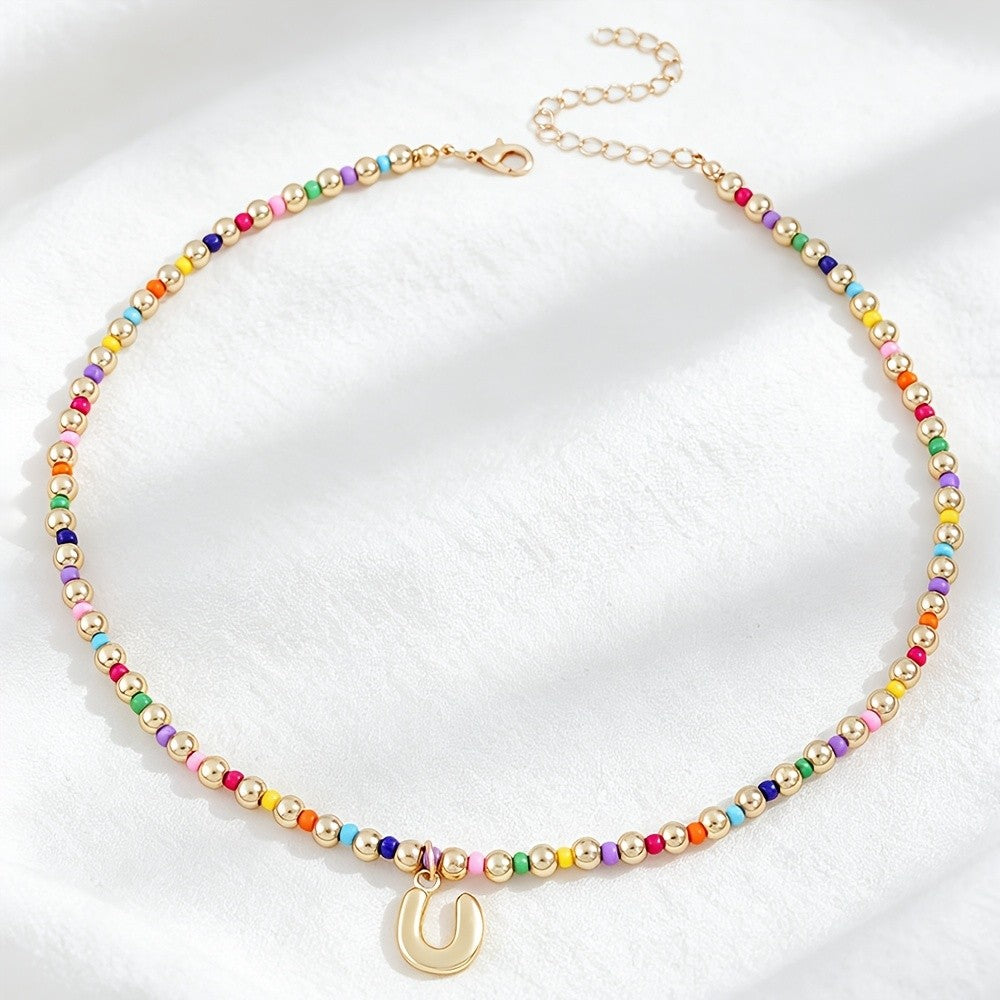 Dainty Rainbow Bead Alphabet Necklace