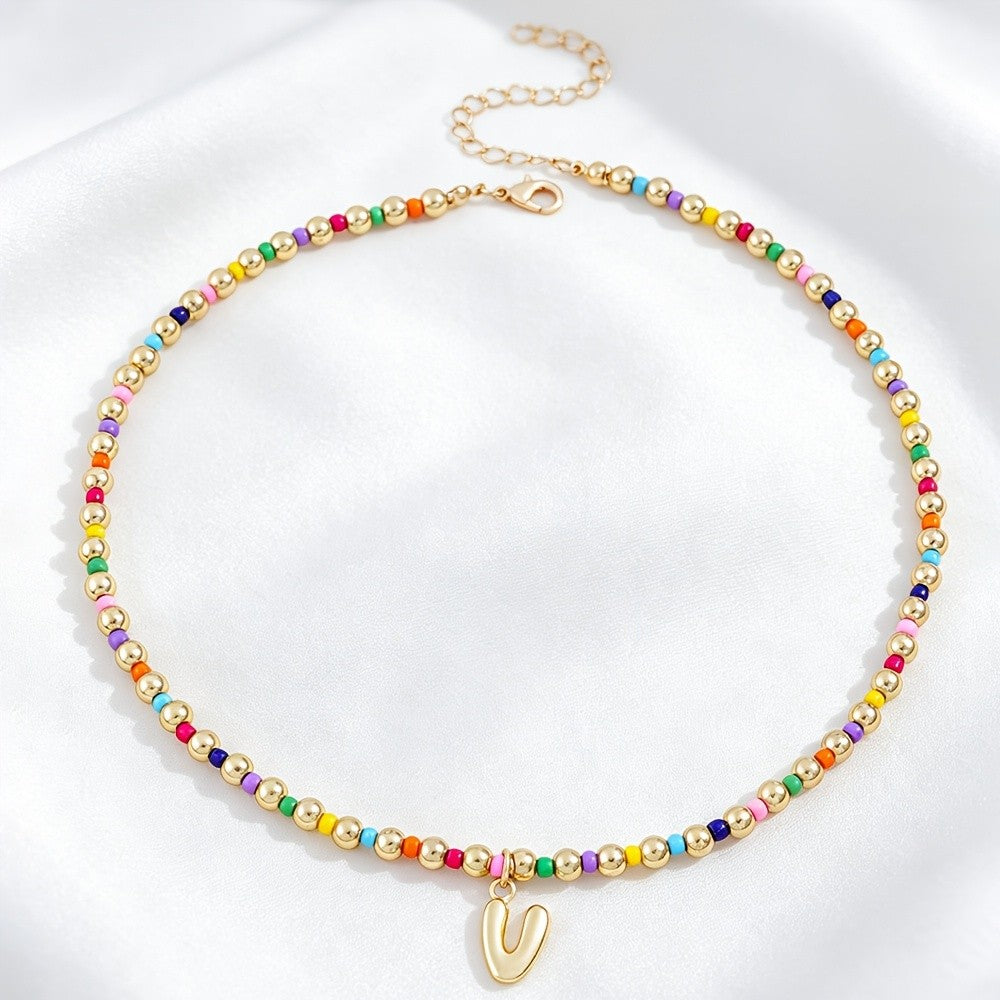 Dainty Rainbow Bead Alphabet Necklace