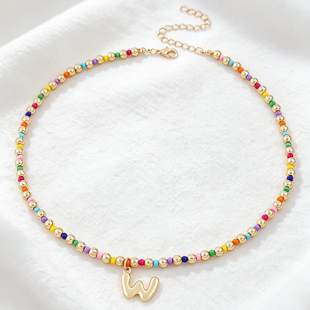 Dainty Rainbow Bead Alphabet Necklace