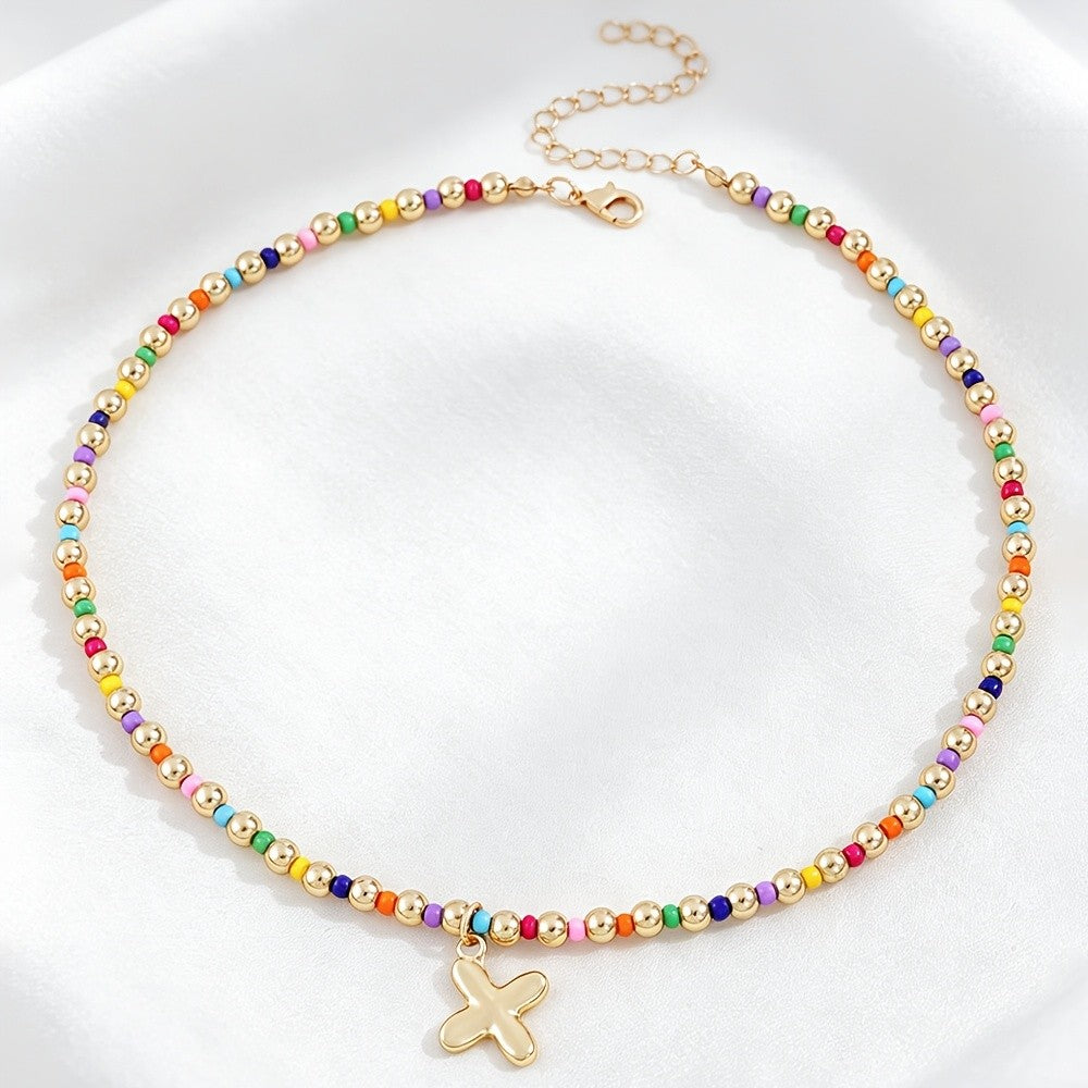 Dainty Rainbow Bead Alphabet Necklace