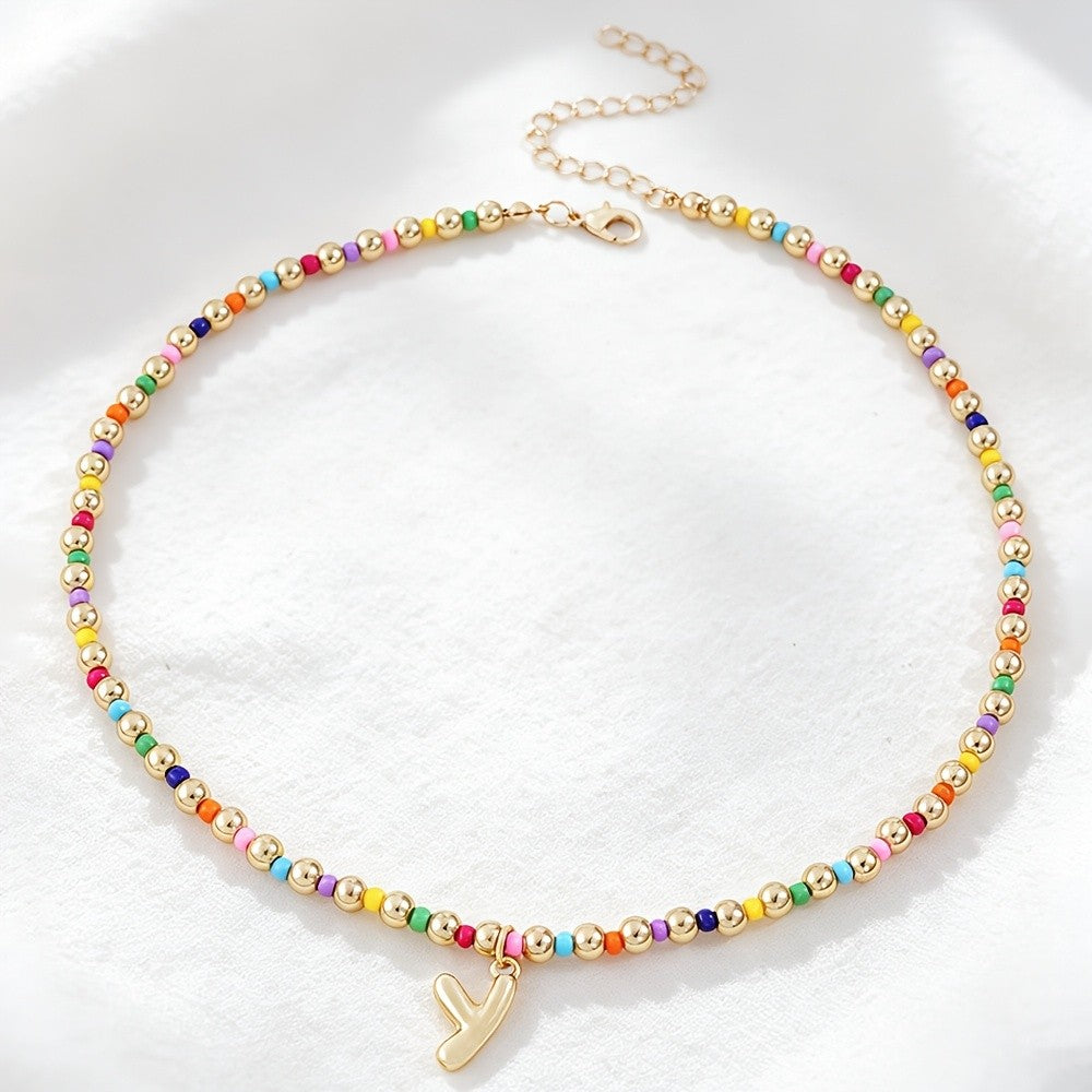 Dainty Rainbow Bead Alphabet Necklace
