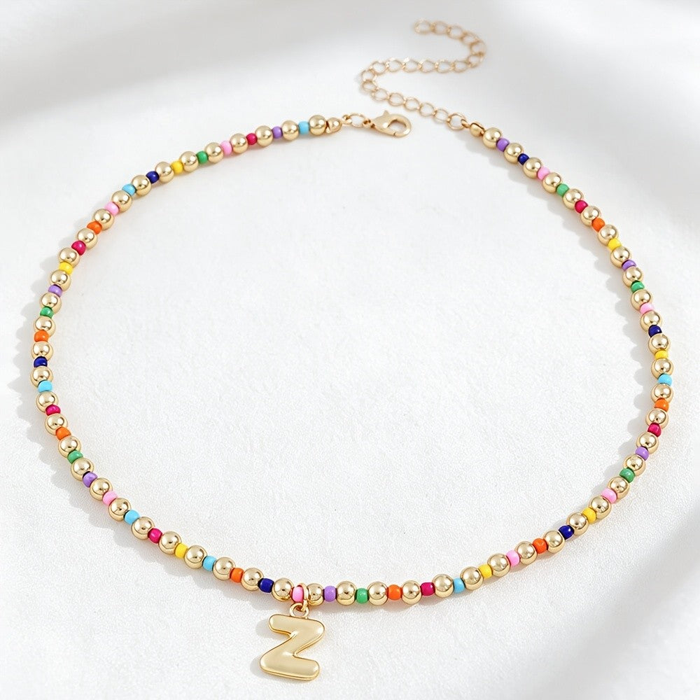 Dainty Rainbow Bead Alphabet Necklace