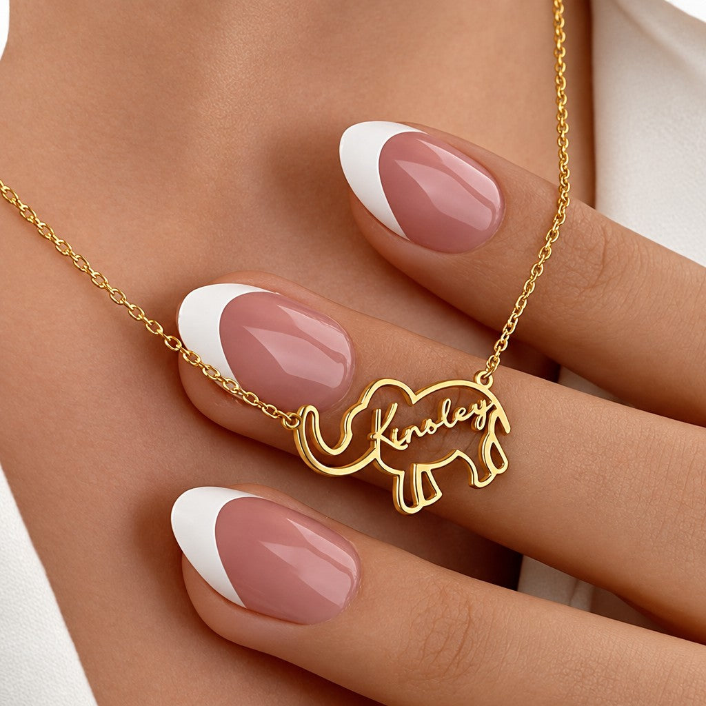18k Dainty Custom Name Elephant Necklace