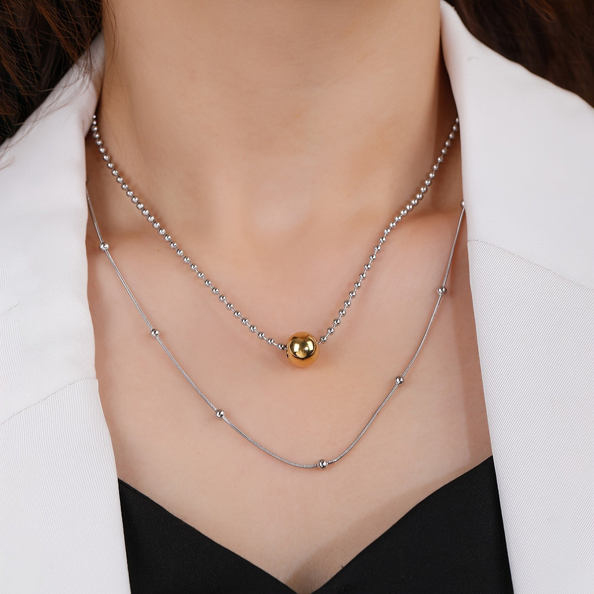 Elegant Two-Tone Sphere Bead Necklace