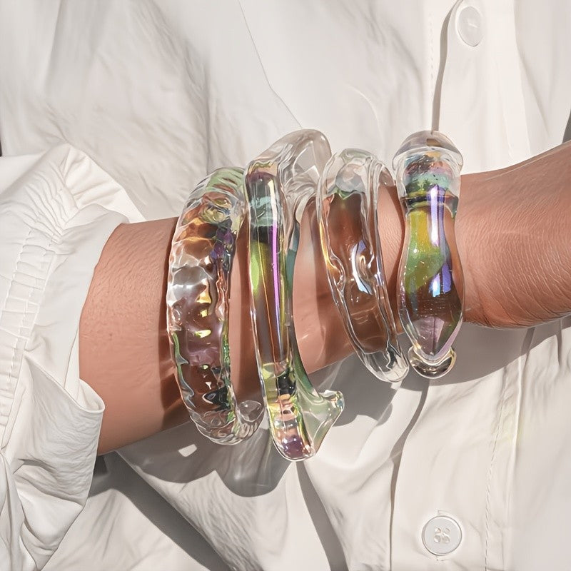 4pc Elegant Iridescent Acrylic Bracelet Set
