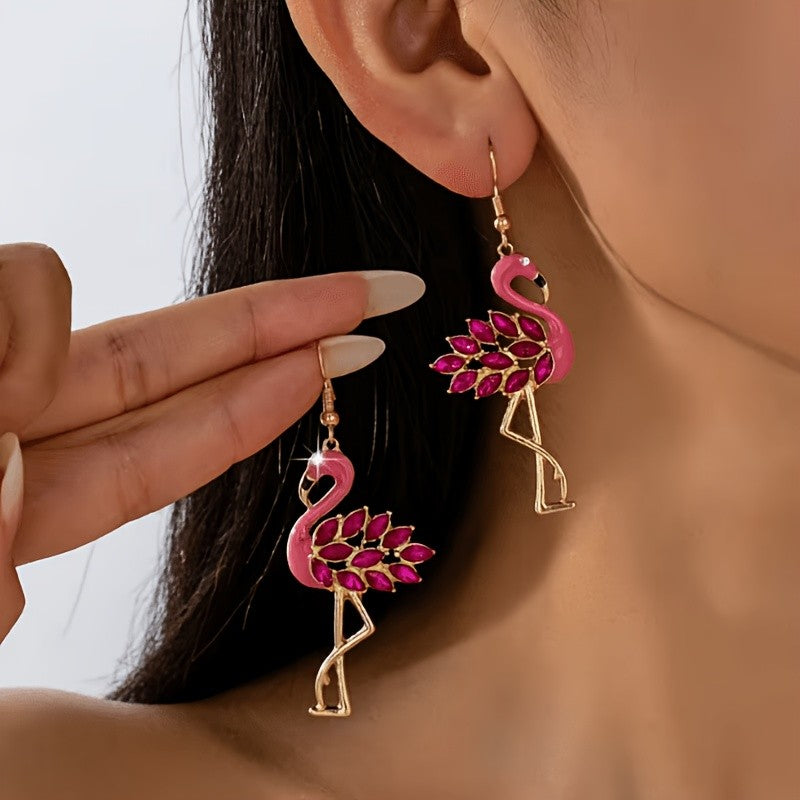 Elegant Pink Flamingo Drop Earrings