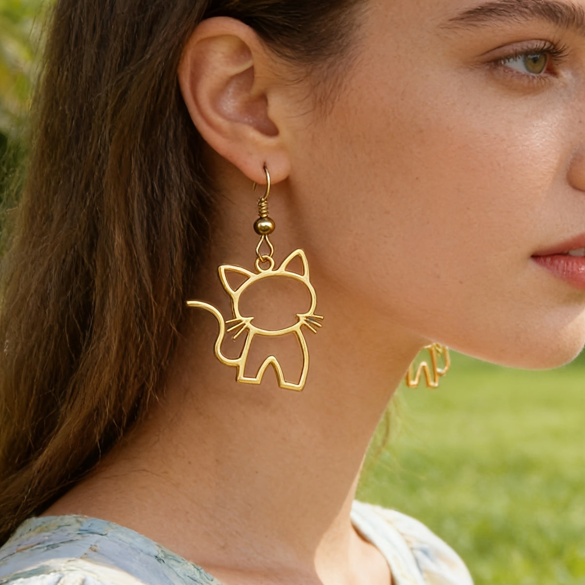 Dainty Hollow Cat Outline Earrings