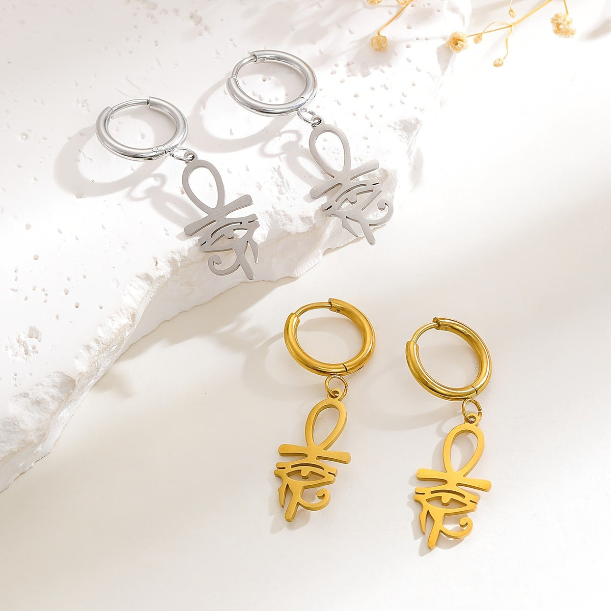 14k Boho Egyptian Ankh Drop Earrings