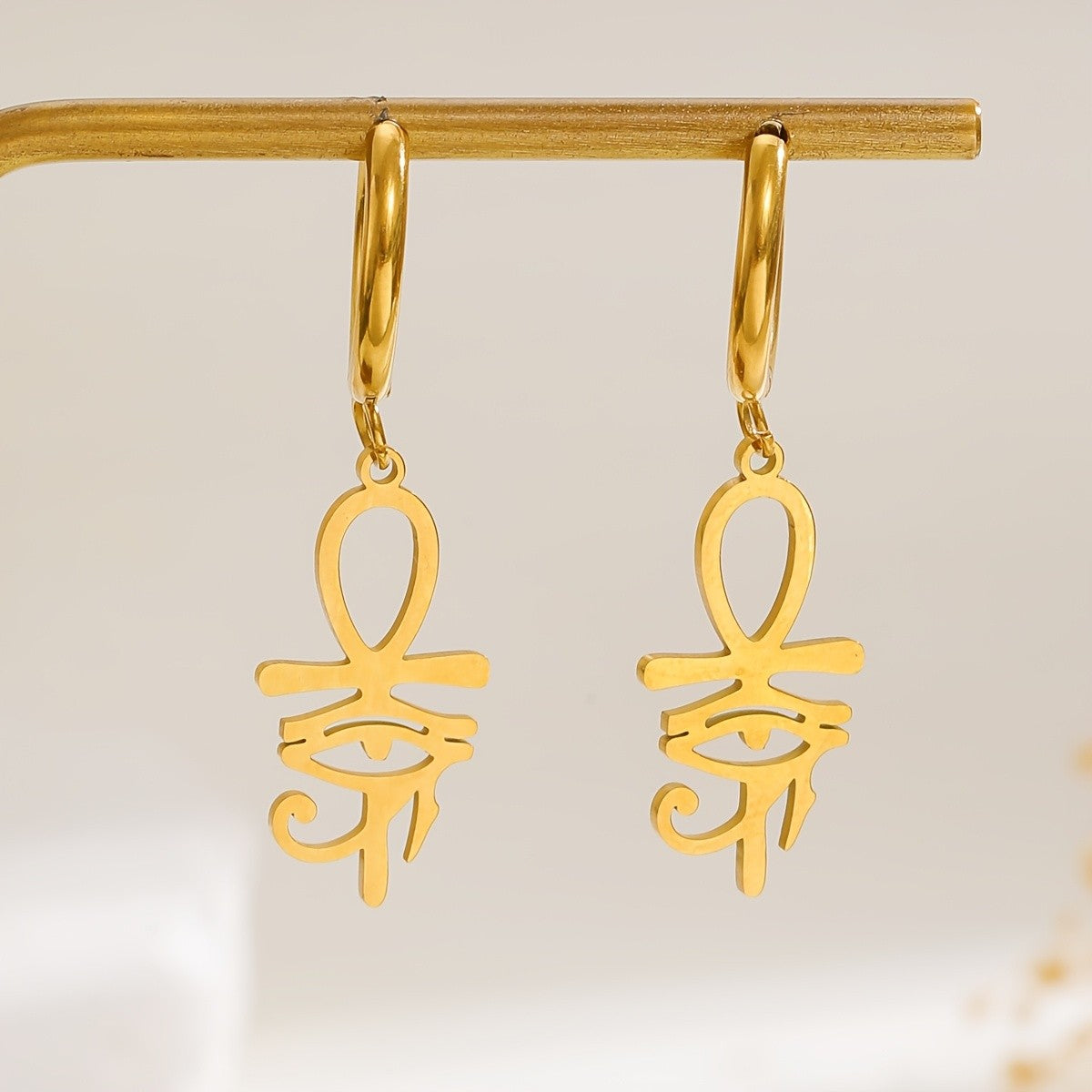14k Boho Egyptian Ankh Drop Earrings
