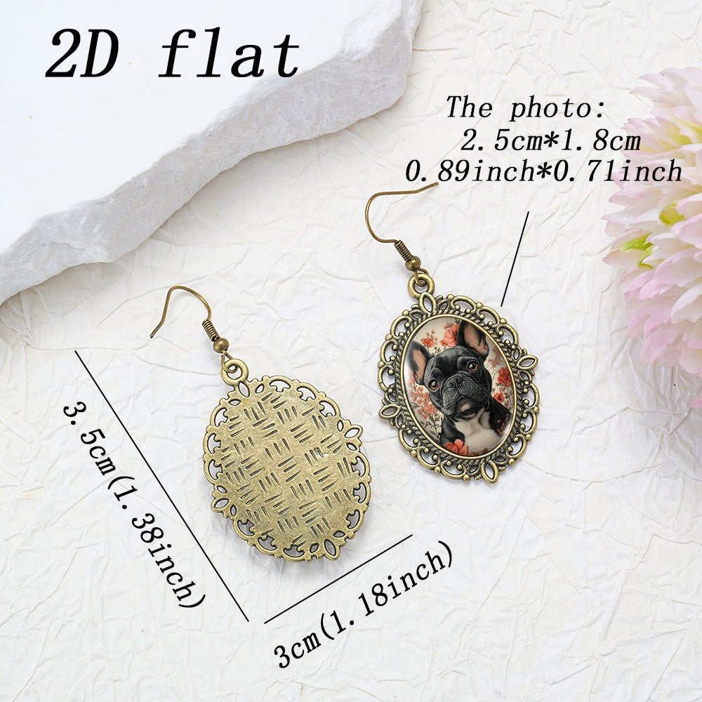 Vintage French Bulldog Floral Earrings