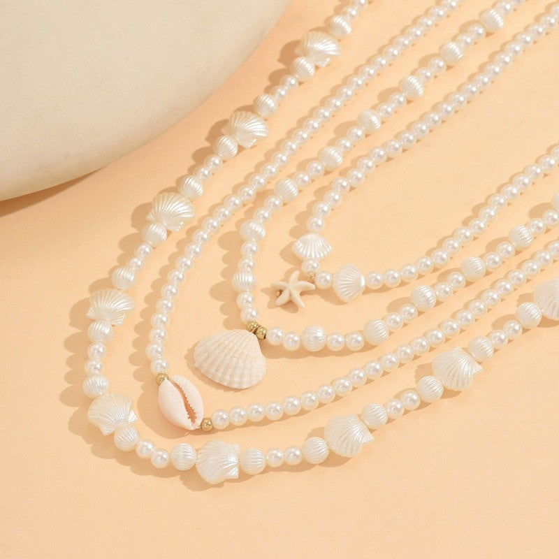 Boho Multi-Layer Faux Pearl & Shell Necklace Set