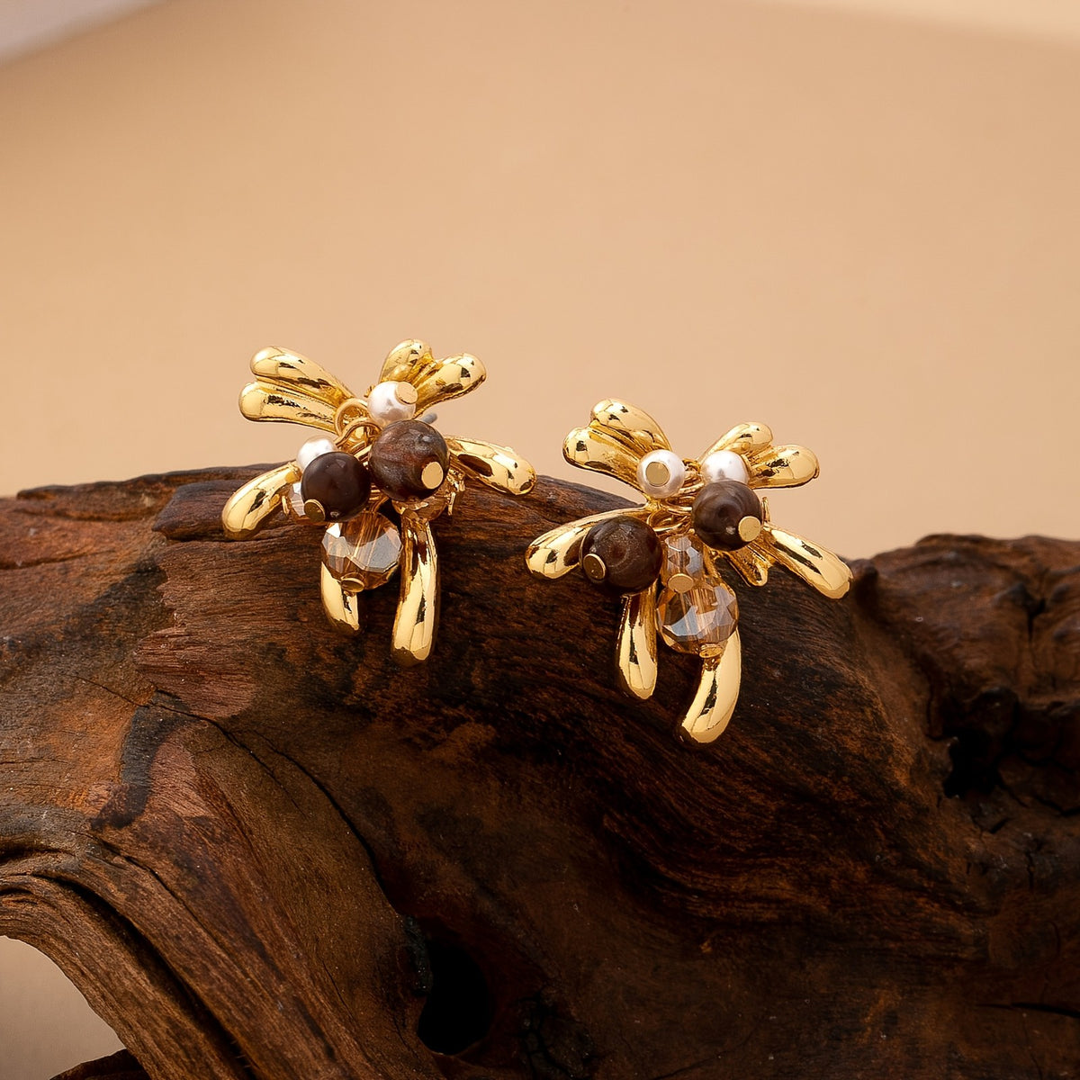 14k Boho Amber Firework Flower Earrings