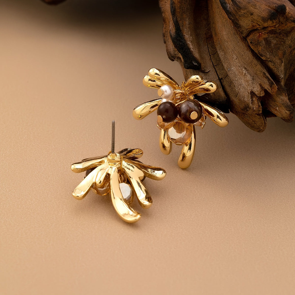 14k Boho Amber Firework Flower Earrings