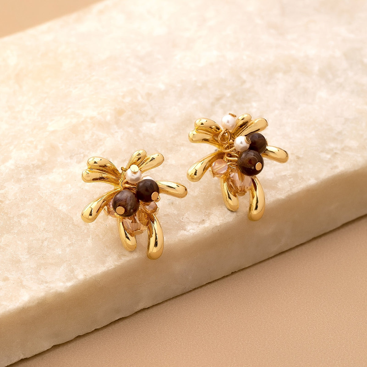 14k Boho Amber Firework Flower Earrings