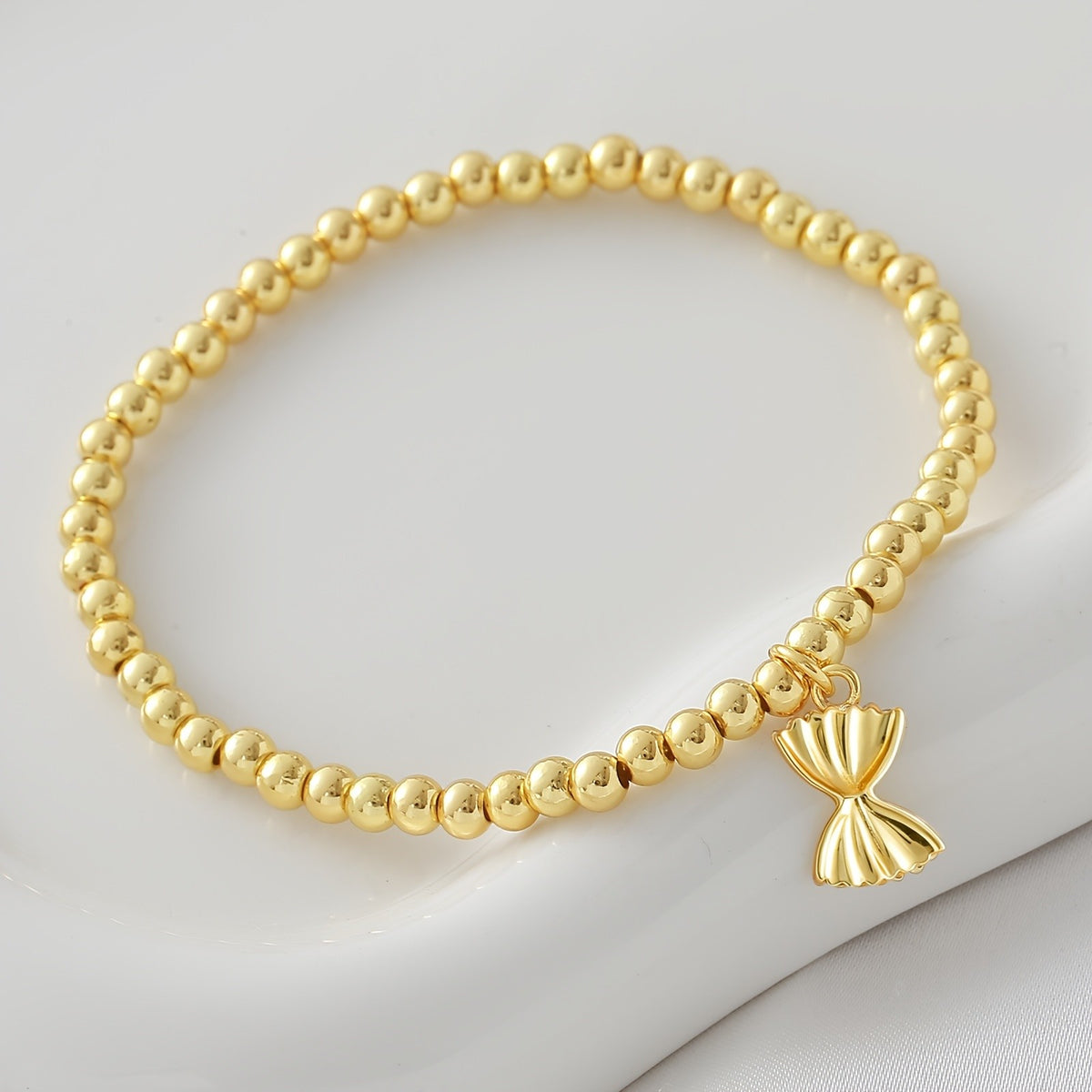 18k Dainty Beaded Bow Bracelet