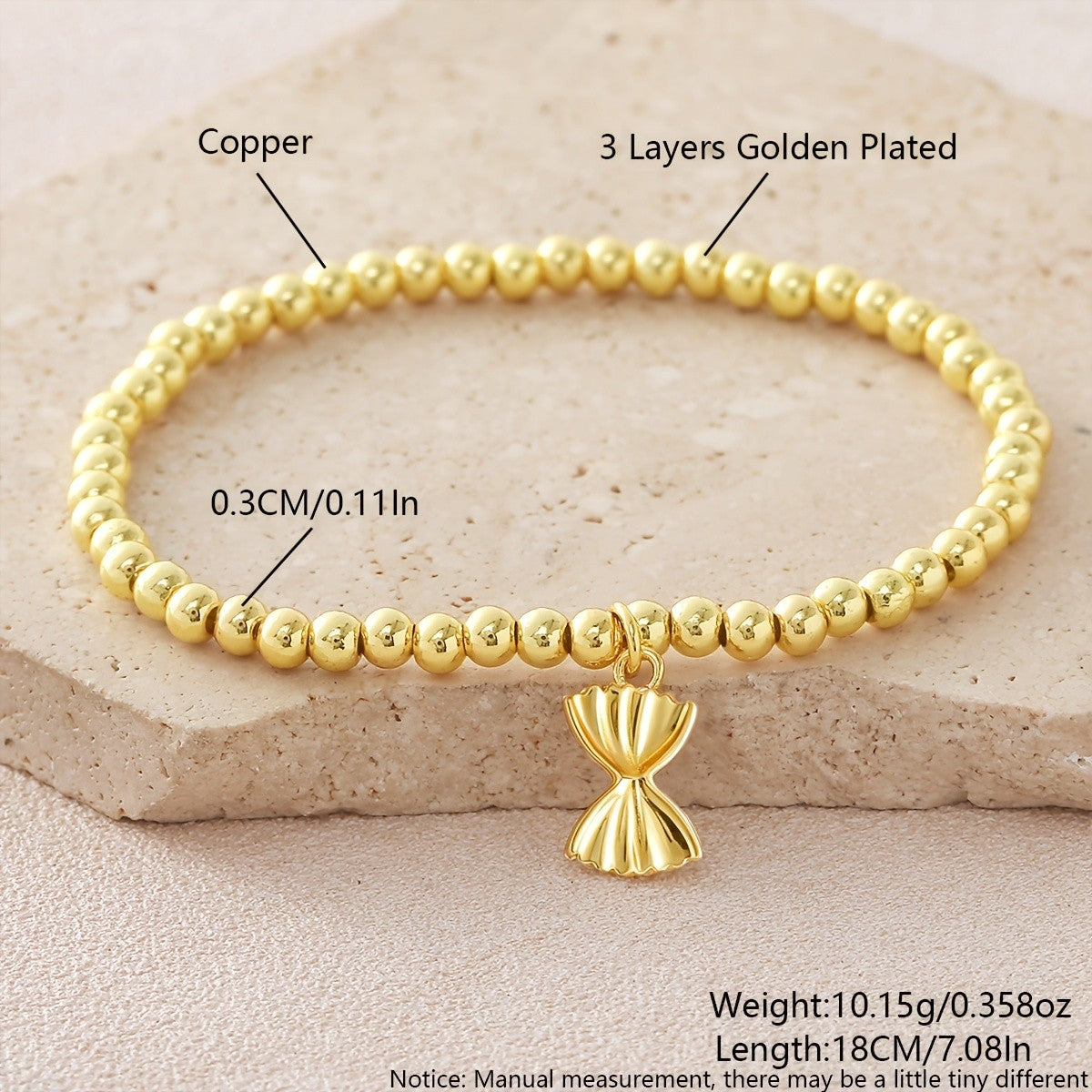 18k Dainty Beaded Bow Bracelet