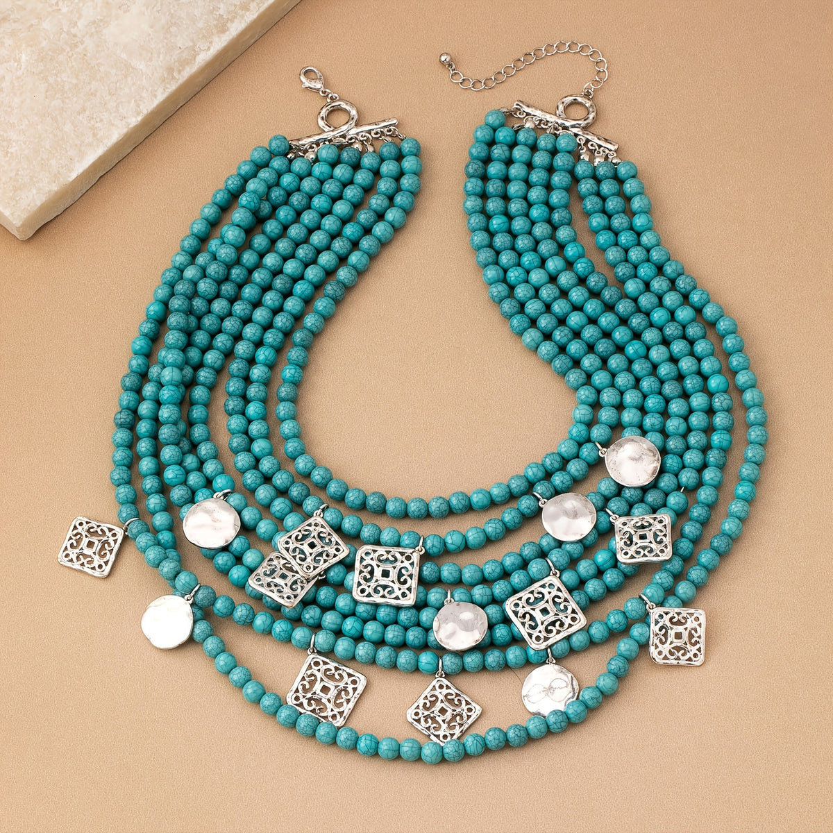 Boho Layered Turquoise Bead Necklace