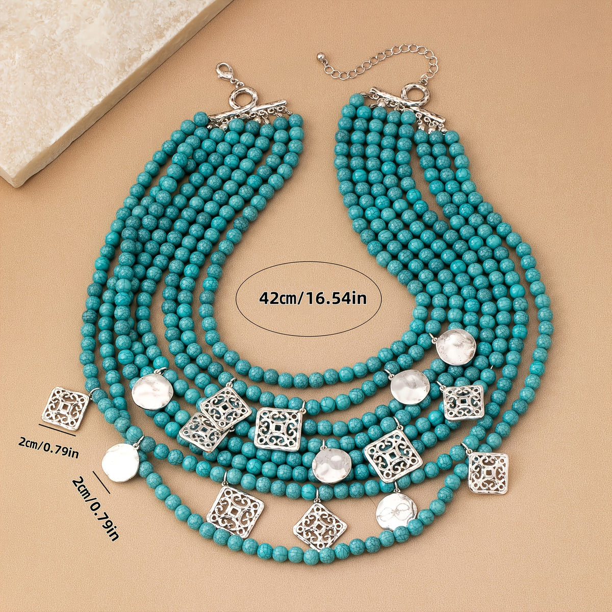Boho Layered Turquoise Bead Necklace