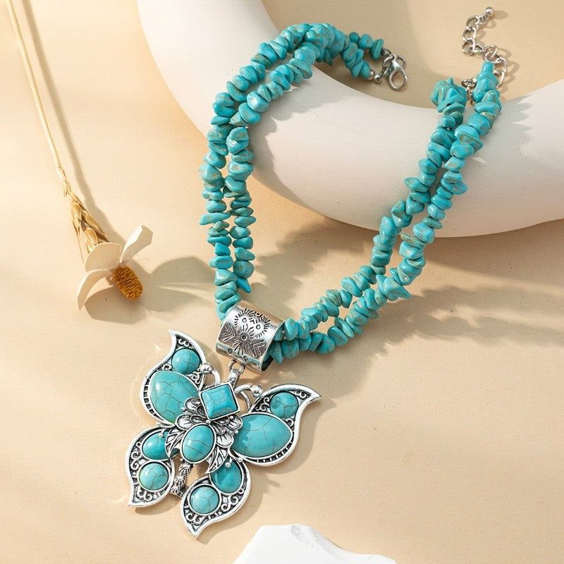 Boho Turquoise Butterfly Statement Necklace