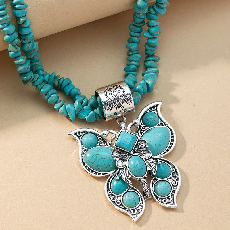 Boho Turquoise Butterfly Statement Necklace