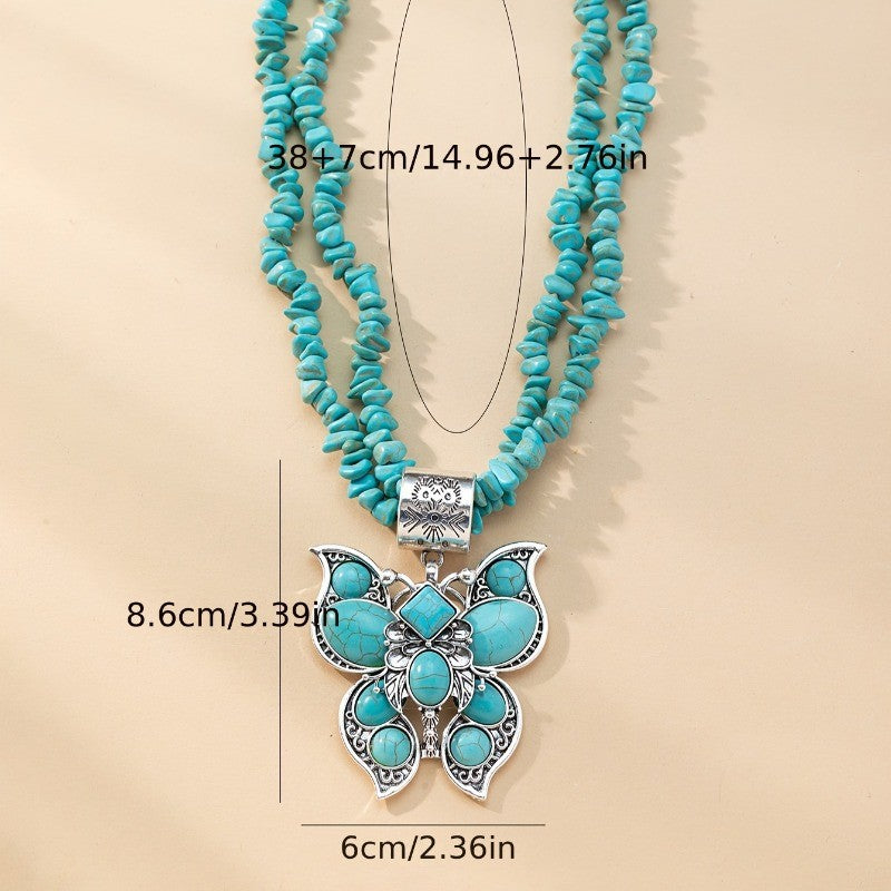 Boho Turquoise Butterfly Statement Necklace