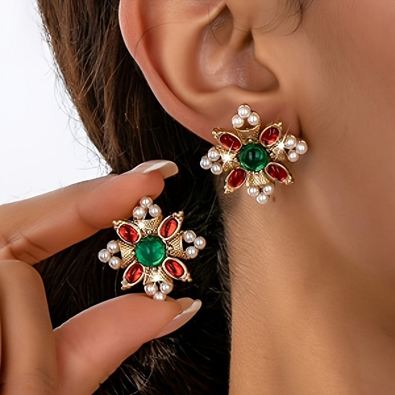 Vintage Floral Pearl Cluster Earrings