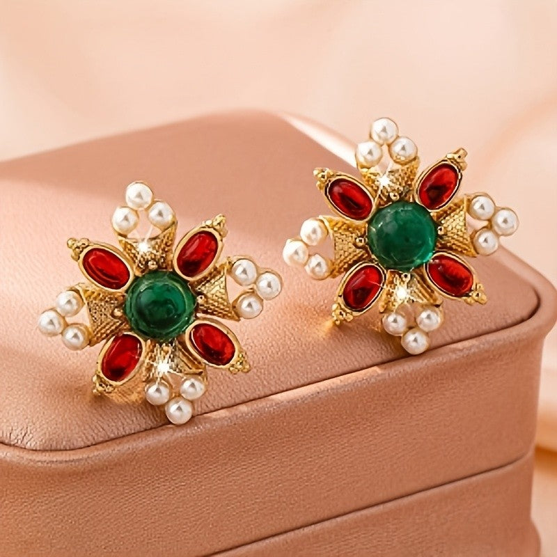 Vintage Floral Pearl Cluster Earrings