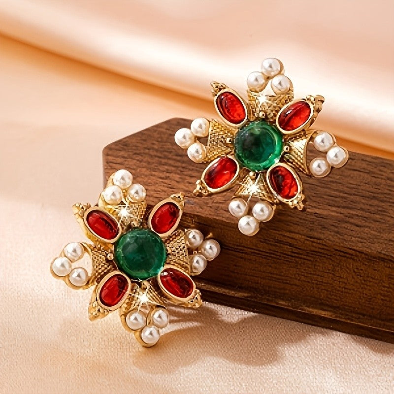 Vintage Floral Pearl Cluster Earrings