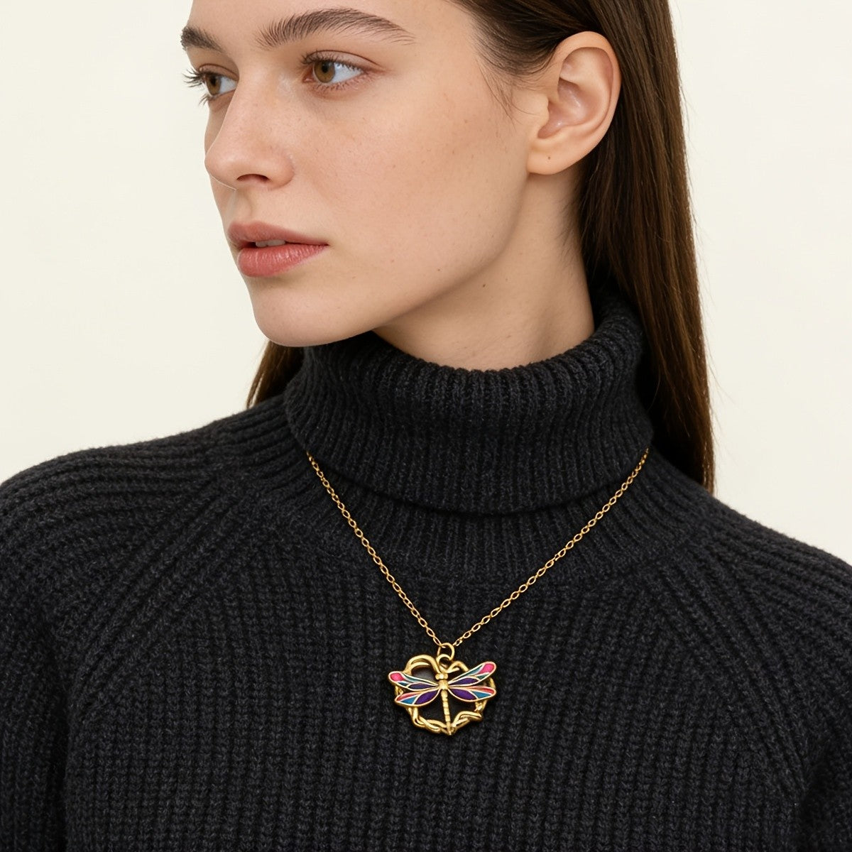 18k Boho Enamel Dragonfly Necklace