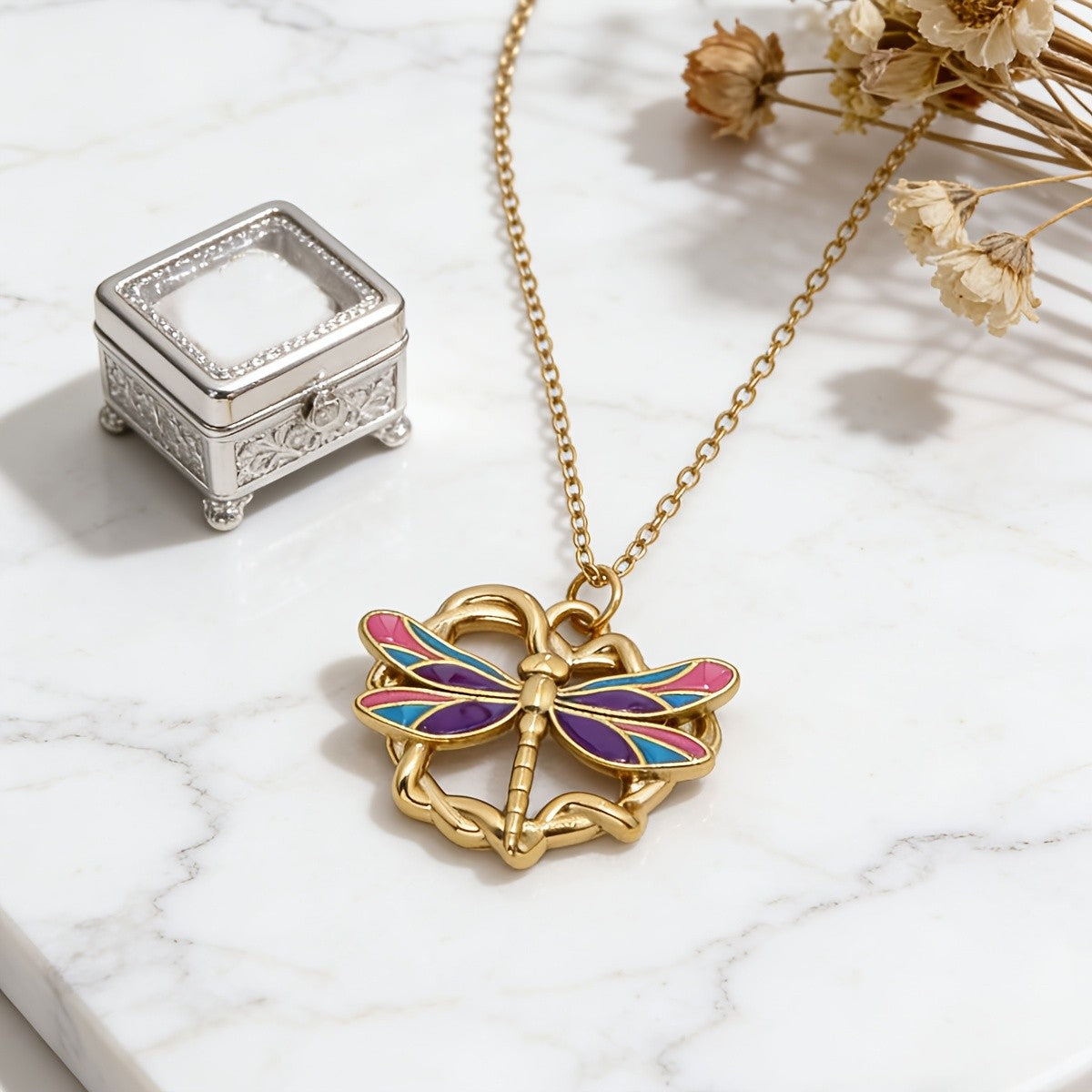 18k Boho Enamel Dragonfly Necklace