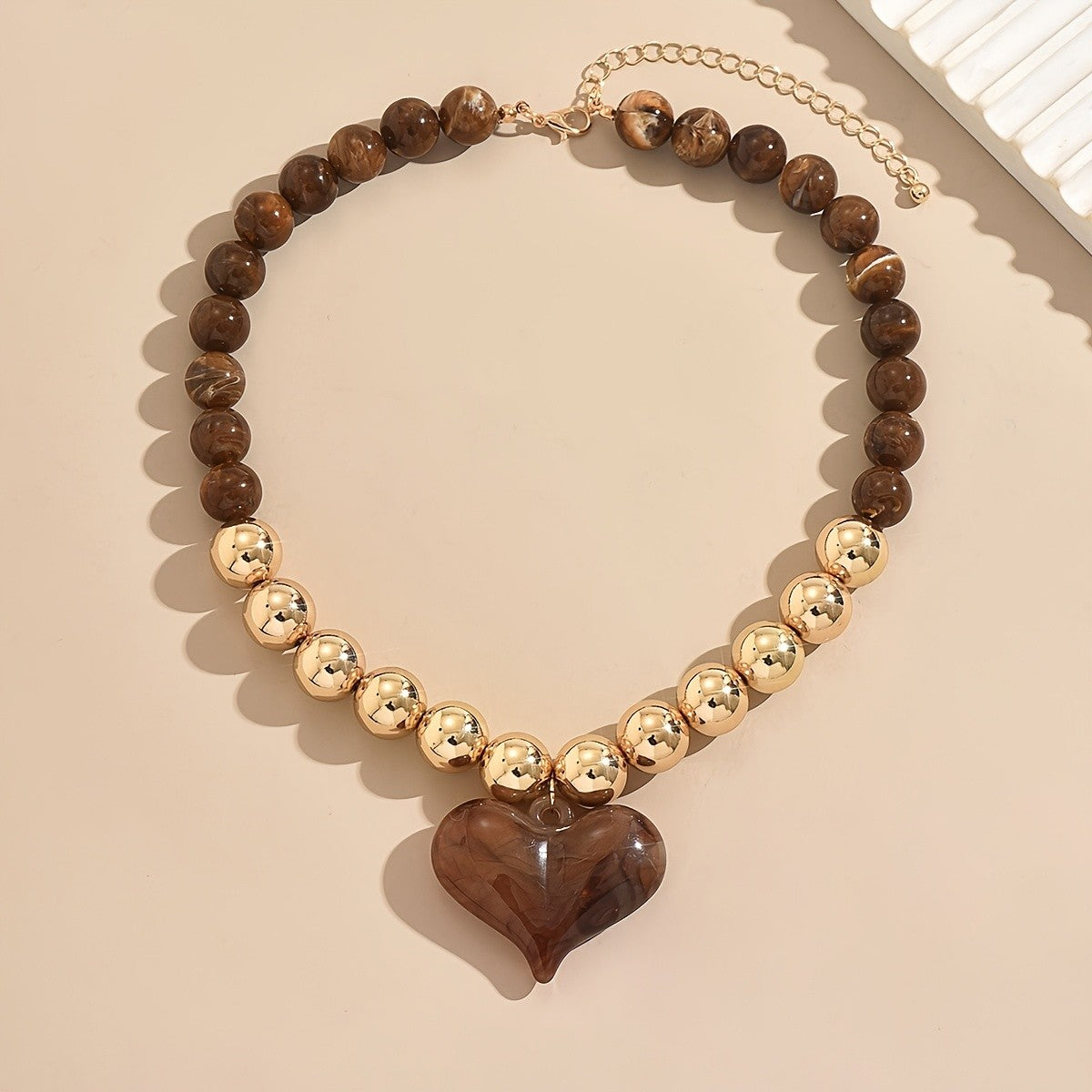 Elegant Wood Heart Bead Necklace