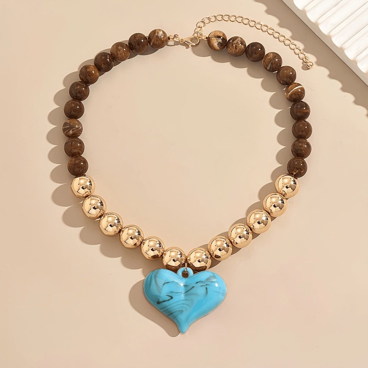 Elegant Wood Heart Bead Necklace