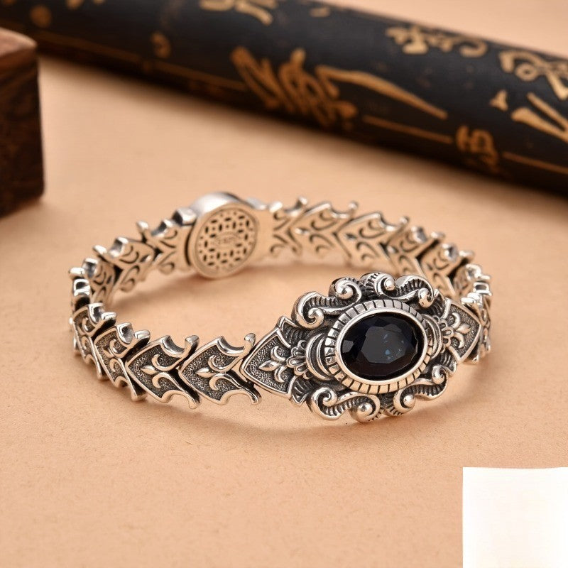 S925 Vintage Inspired Black Stone Bracelet