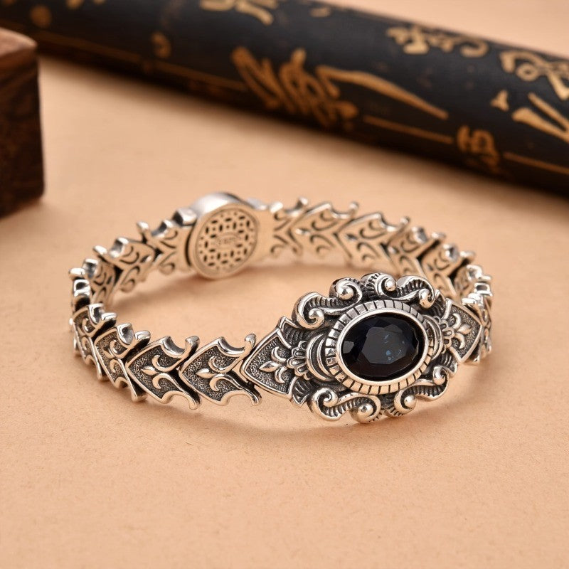 S925 Vintage Inspired Black Stone Bracelet