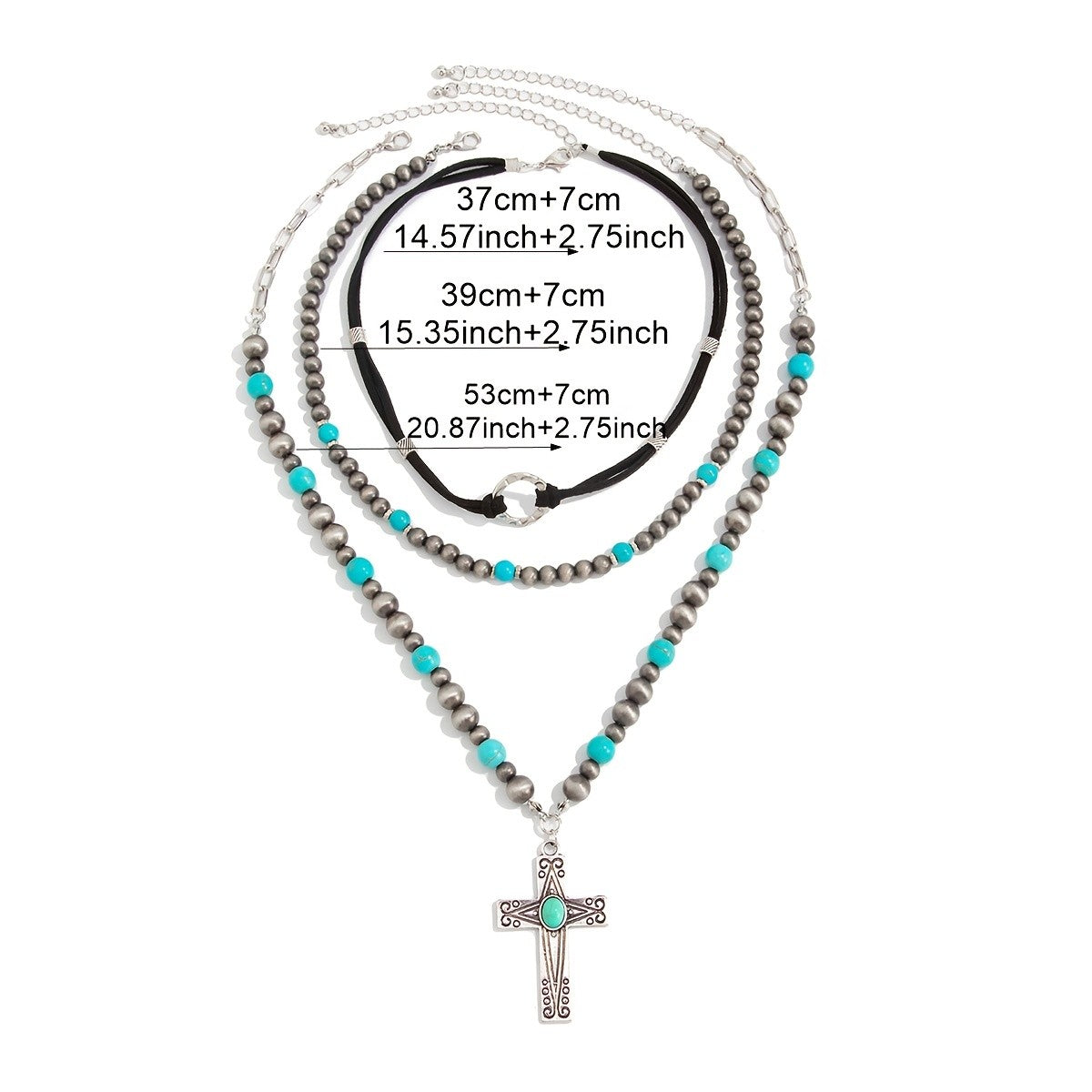 Boho Turquoise Cross Layered Necklace
