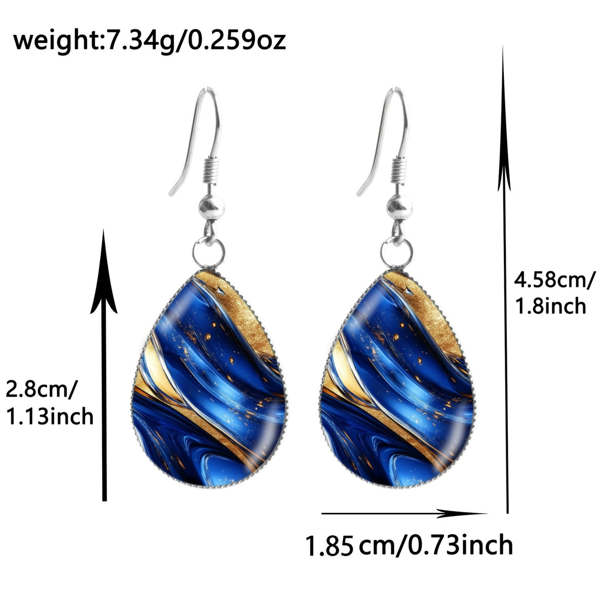 Elegant Blue Marble Teardrop Earrings