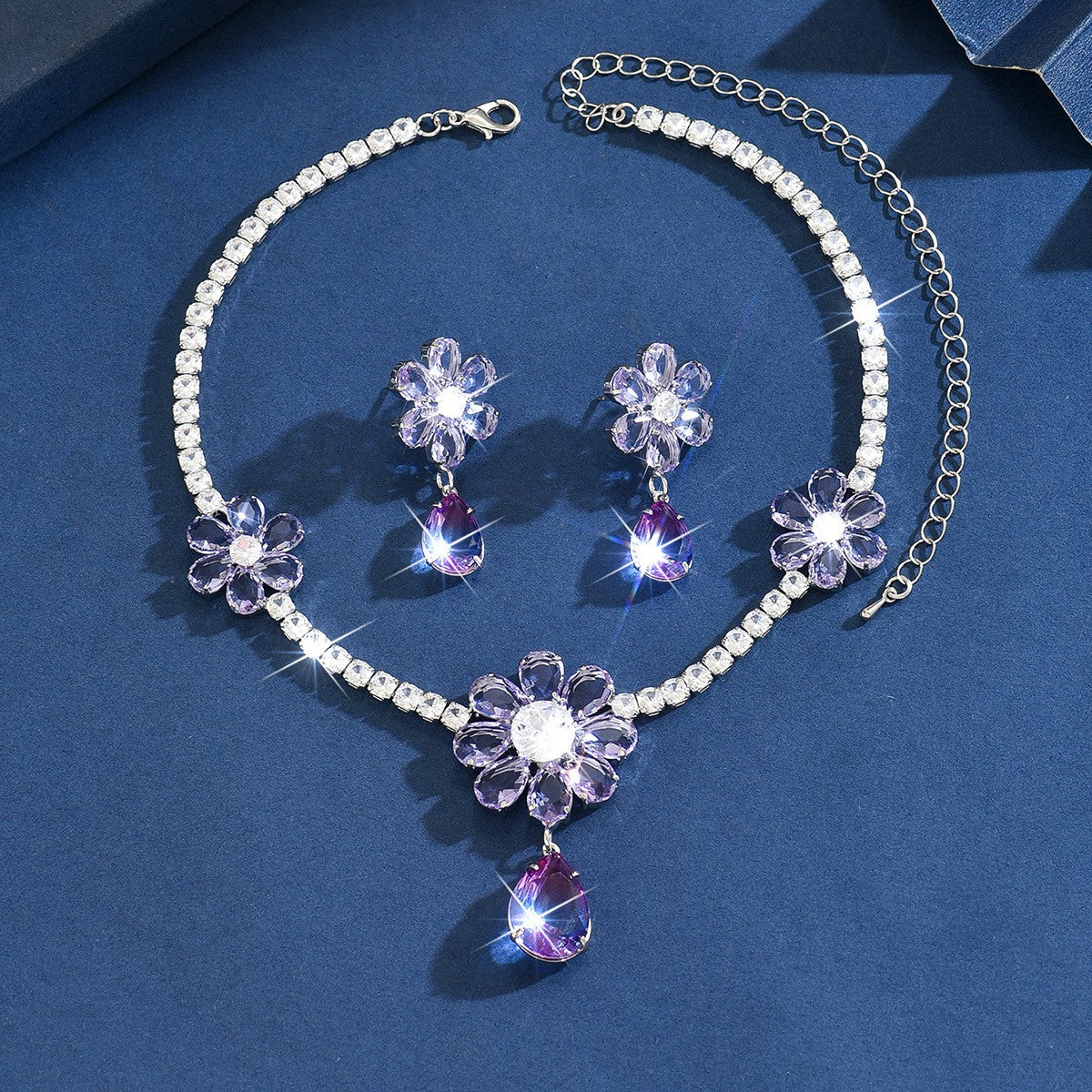 Elegant Purple Floral Water Drop Necklace & Earring Set