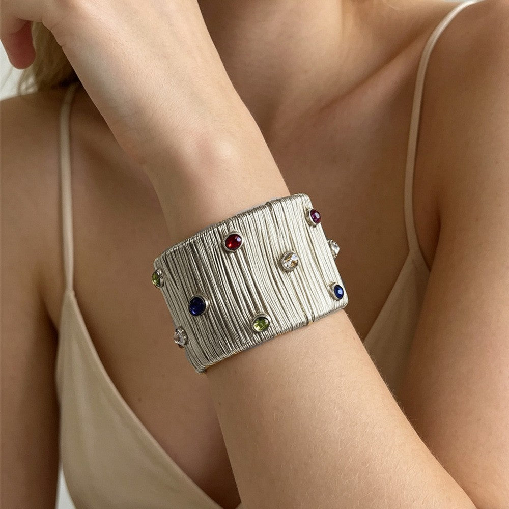 18k Classy Multi-Gem Ribbed Cuff Bracelet