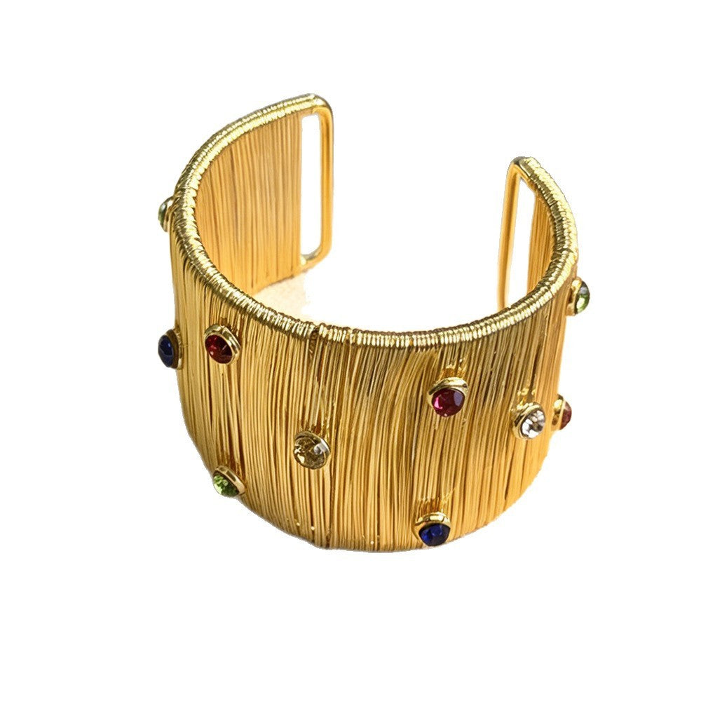 18k Classy Multi-Gem Ribbed Cuff Bracelet
