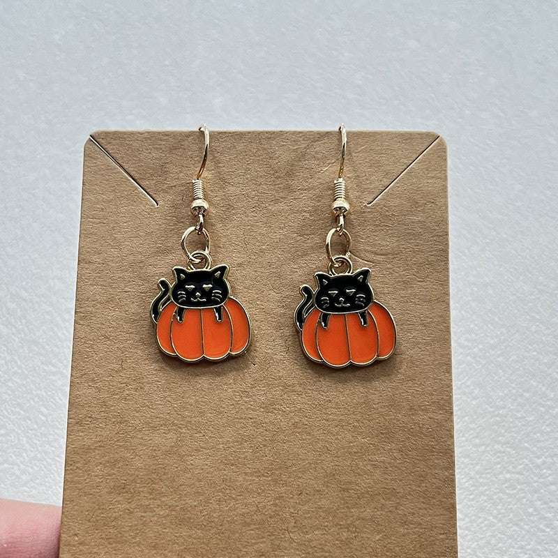 Cute Black Cat Pumpkin Earrings