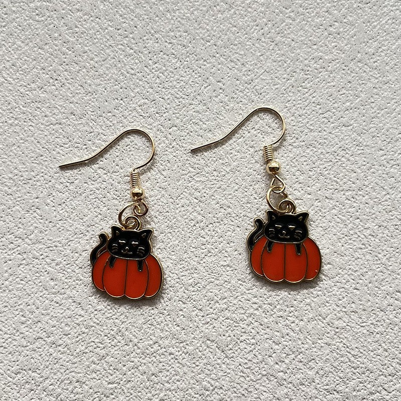 Cute Black Cat Pumpkin Earrings