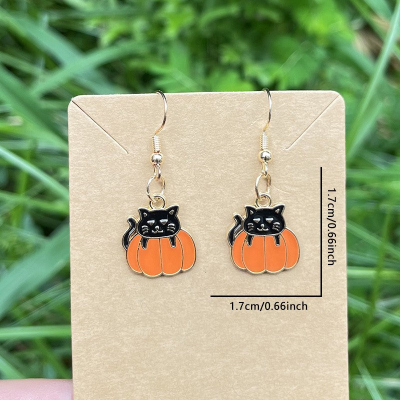 Cute Black Cat Pumpkin Earrings