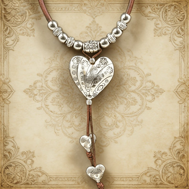 Vintage Floral Engraved Heart Necklace