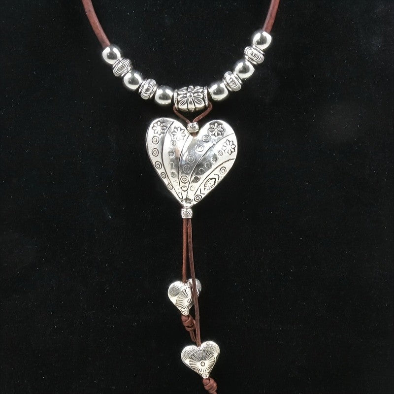 Vintage Floral Engraved Heart Necklace