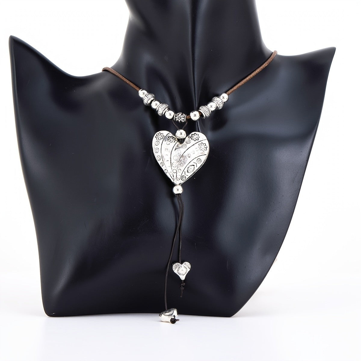 Vintage Floral Engraved Heart Necklace