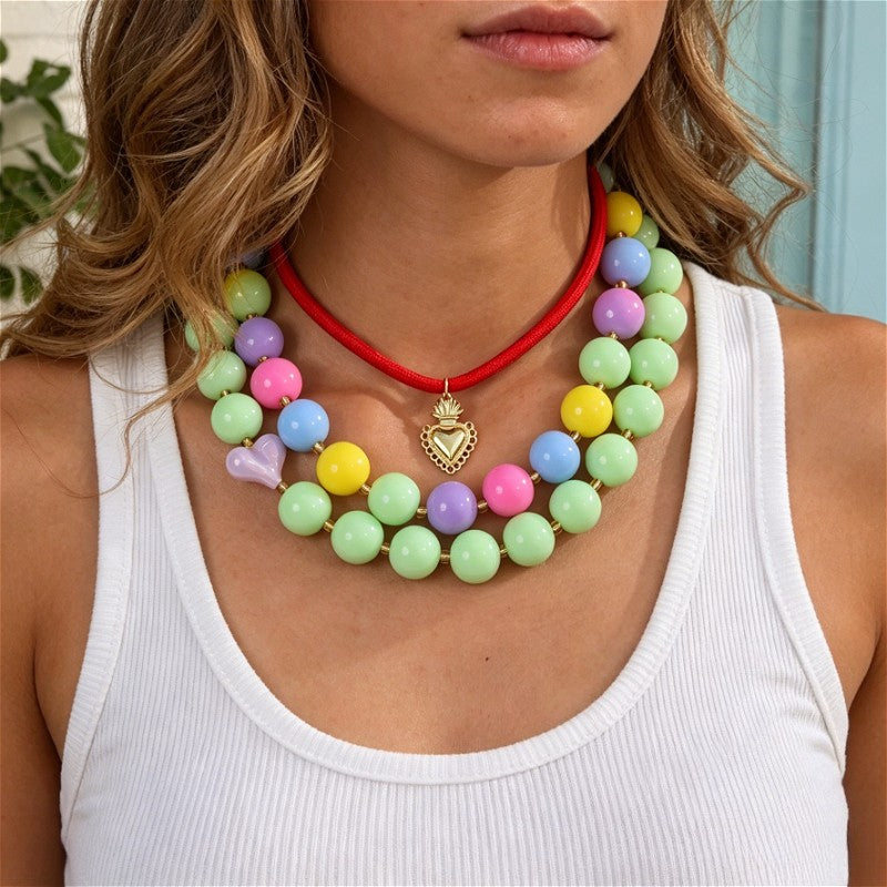 18k Boho Multicolor Resin Bead Necklace